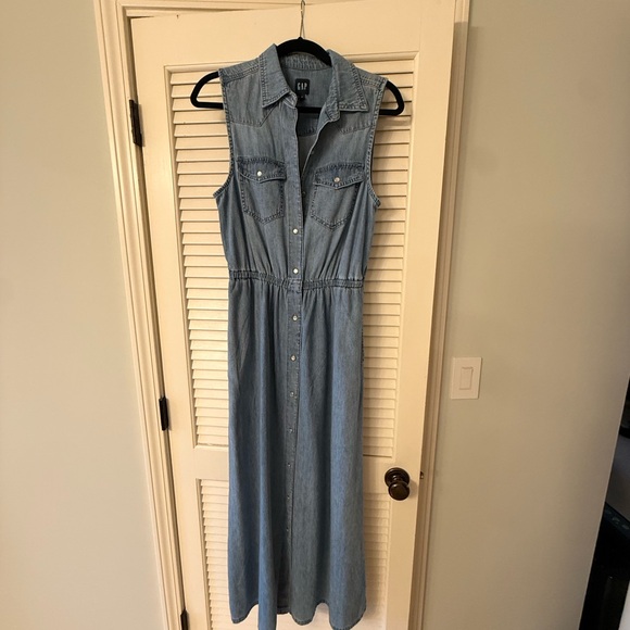 GAP Light Blue Denim Sleeveless Maxi Dress - Picture 3 of 8